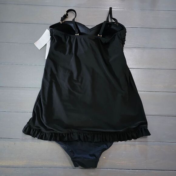 Beyond Control Women Black Twist Front Sweetheart Neckline Ruffle Swim dress 8 - Picture 11 of 16